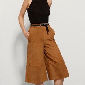 NWOT Massimo Dutti Brown Suede Cropped Culottes Gaucho Pants